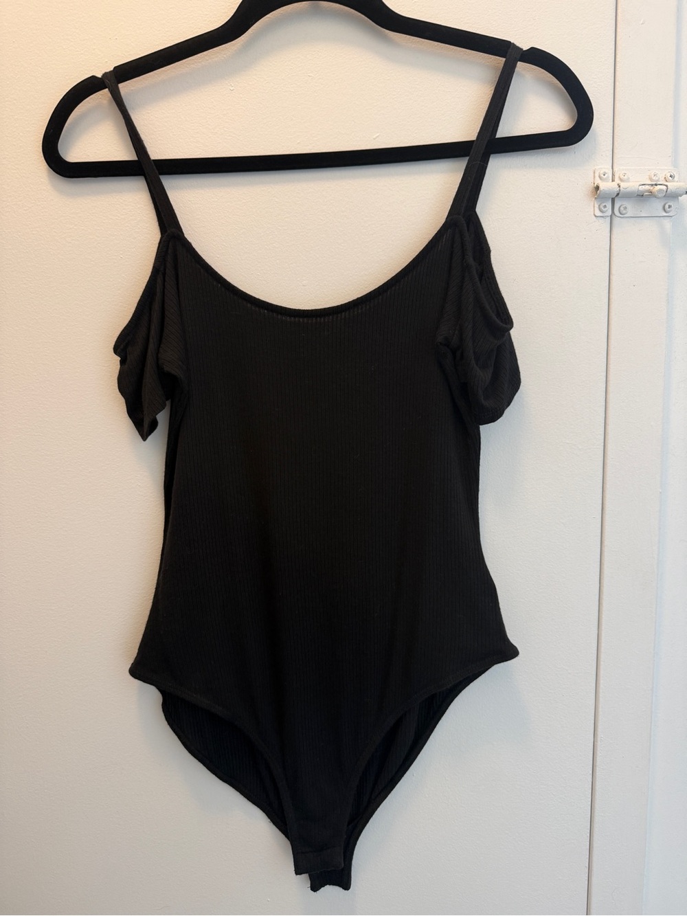 Out From Under Black Cold-Shoulder Ribbed Bodysuit